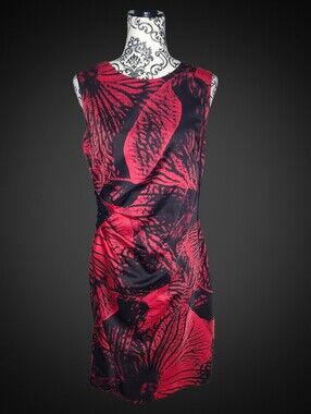 NUEVA Red and Black Floral Sheath Dress - 10